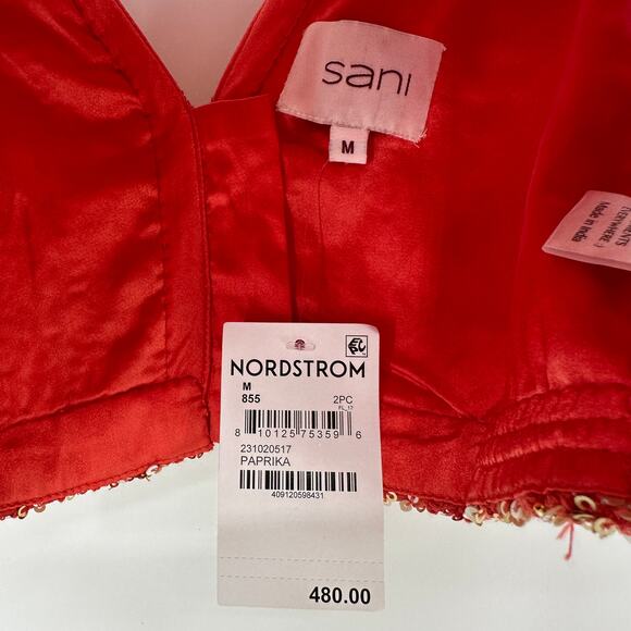 SANI Sequined Beaded Choli Cropped Top Bridal Event V Neck Back Paprika Medium - Picture 7 of 8